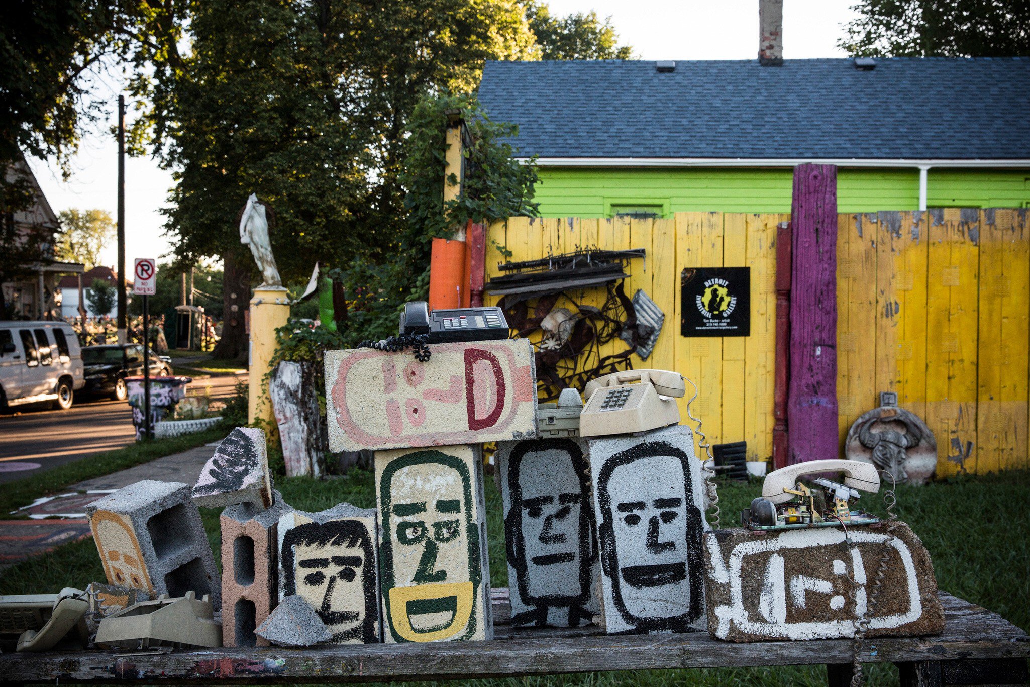 DETROIT, MI - SEPTEMBER 03:  A sculpture created from recycled material sits amongst the "Heidelberg project," which is an "open air art environment" centered around one block in Detroit, on September 3, 2013 in Detroit, Michigan. The Heidelberg p...