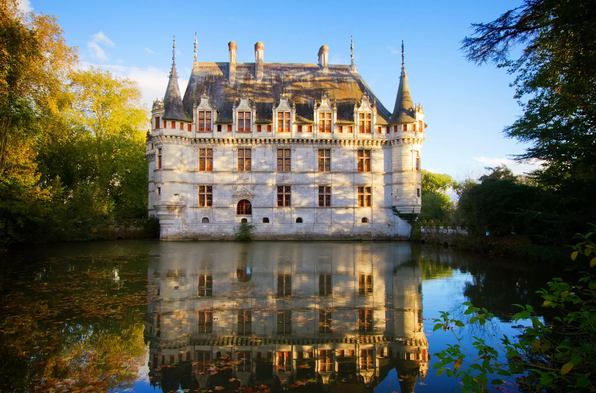View of the Château d’Azay-le-Rideau from across the pond in the Loire Valley, France.