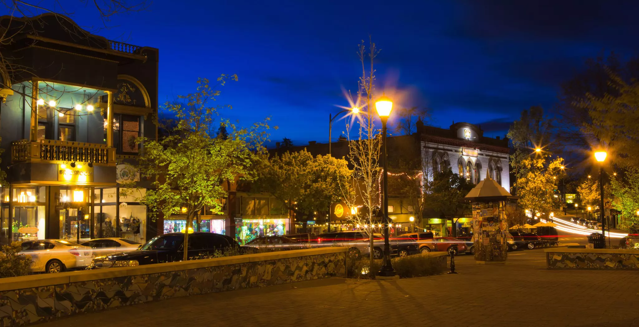 Admire the restored historic shopfronts of downtown Ashland. Mona Makela Photography/Getty Images