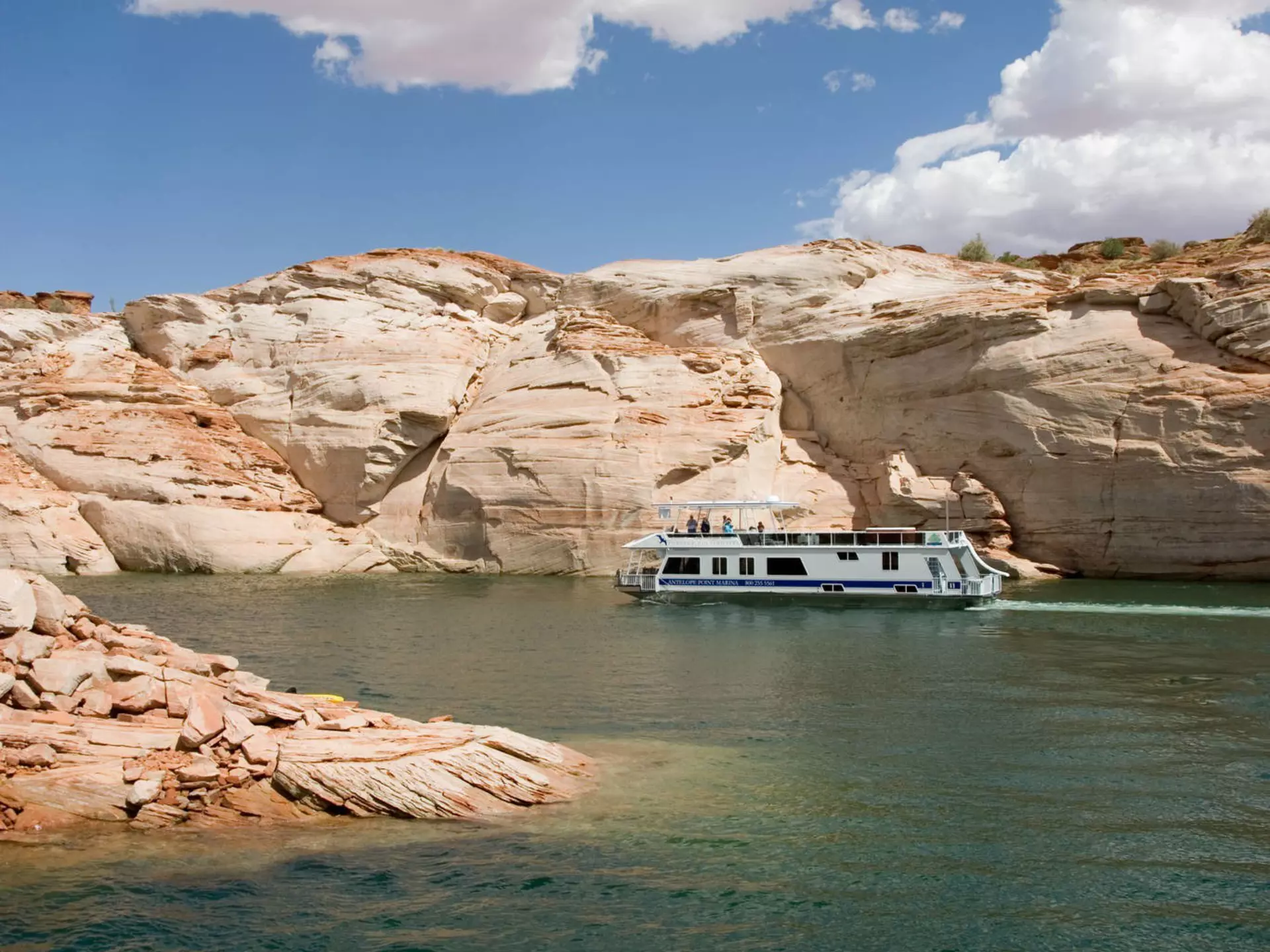 A boat on Lake Powell in Page, Arizona