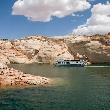 A boat on Lake Powell in Page, Arizona
