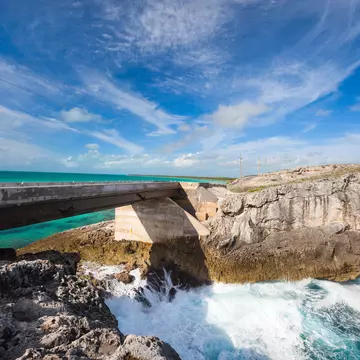 Glass window bridge on Eleuthera island, where the Caribbean sea meets the Atlantic ocean.