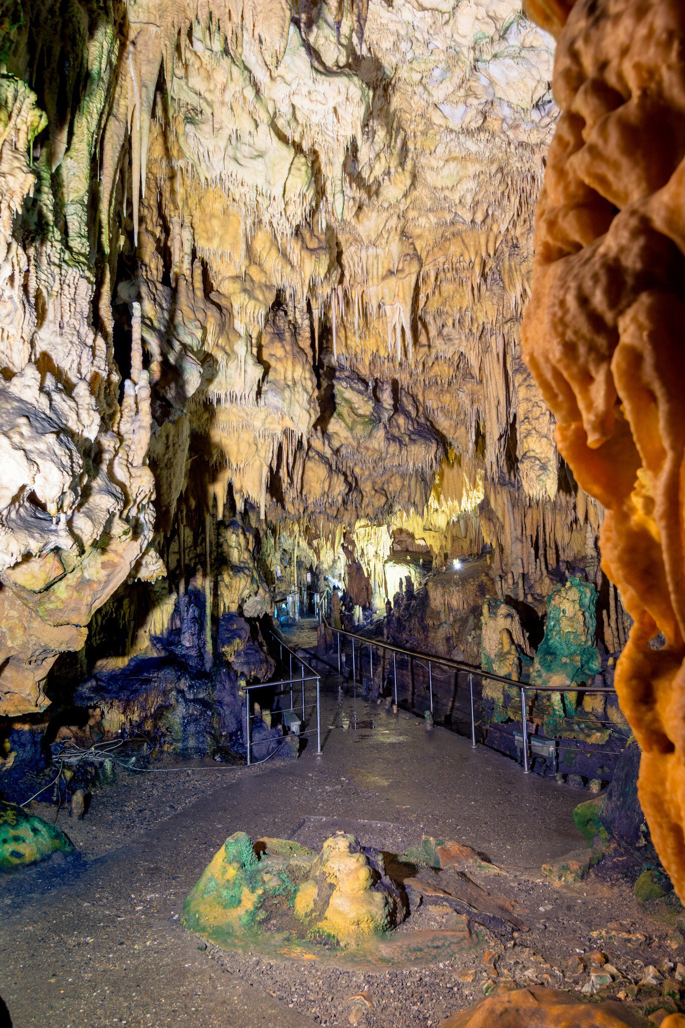 View of mineral formations in Diros Caves in Greece.