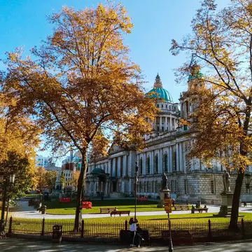 Belfast City Hall on a sunny autumn day. Belfast, Ireland.