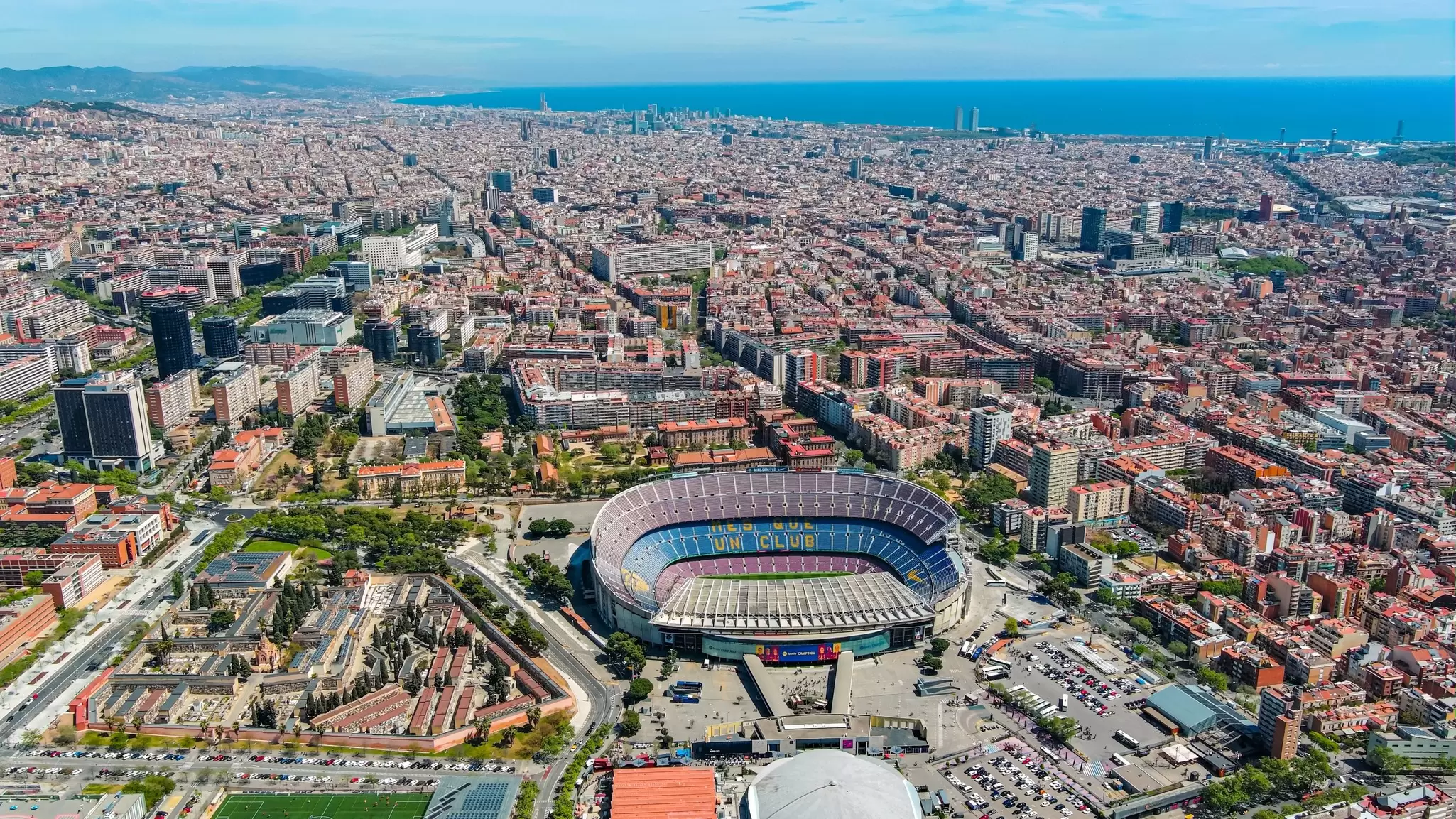 Aerial view of Spotify Camp Nou in Barcelona, Spain.