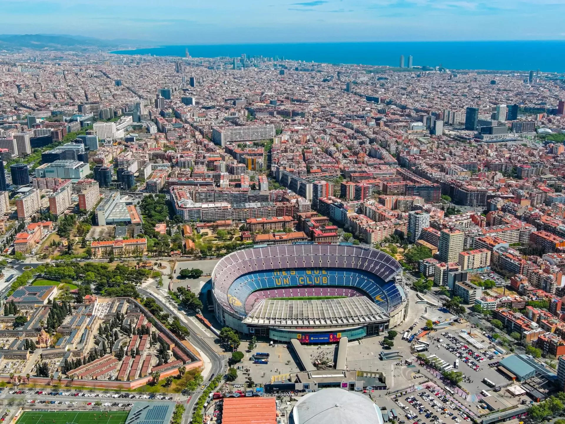 Aerial view of Spotify Camp Nou in Barcelona, Spain.