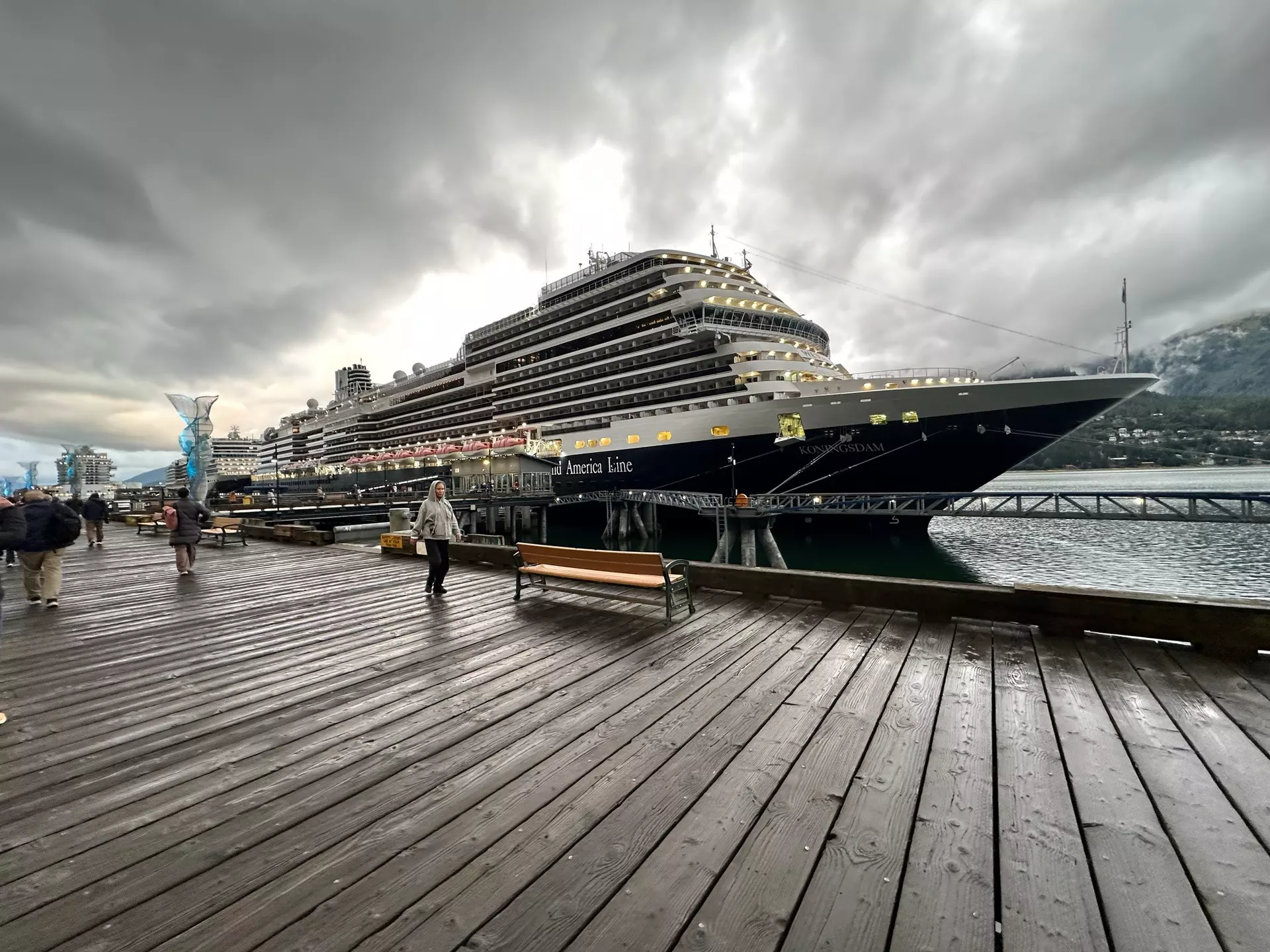 Holland America Koningsdam cruise ship at port in Juneau, Alaska. Melissa Yeager/Lonely Planet