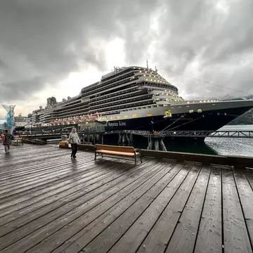 Holland America Koningsdam cruise ship at port in Juneau, Alaska. Melissa Yeager/Lonely Planet