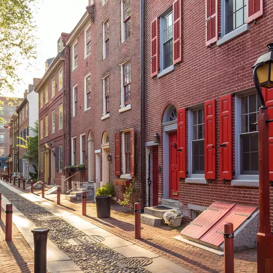 The historic Old City in Philadelphia, Pennsylvania. Elfreth's Alley, referred to as the nation's oldest residential street, dating to 1702.
