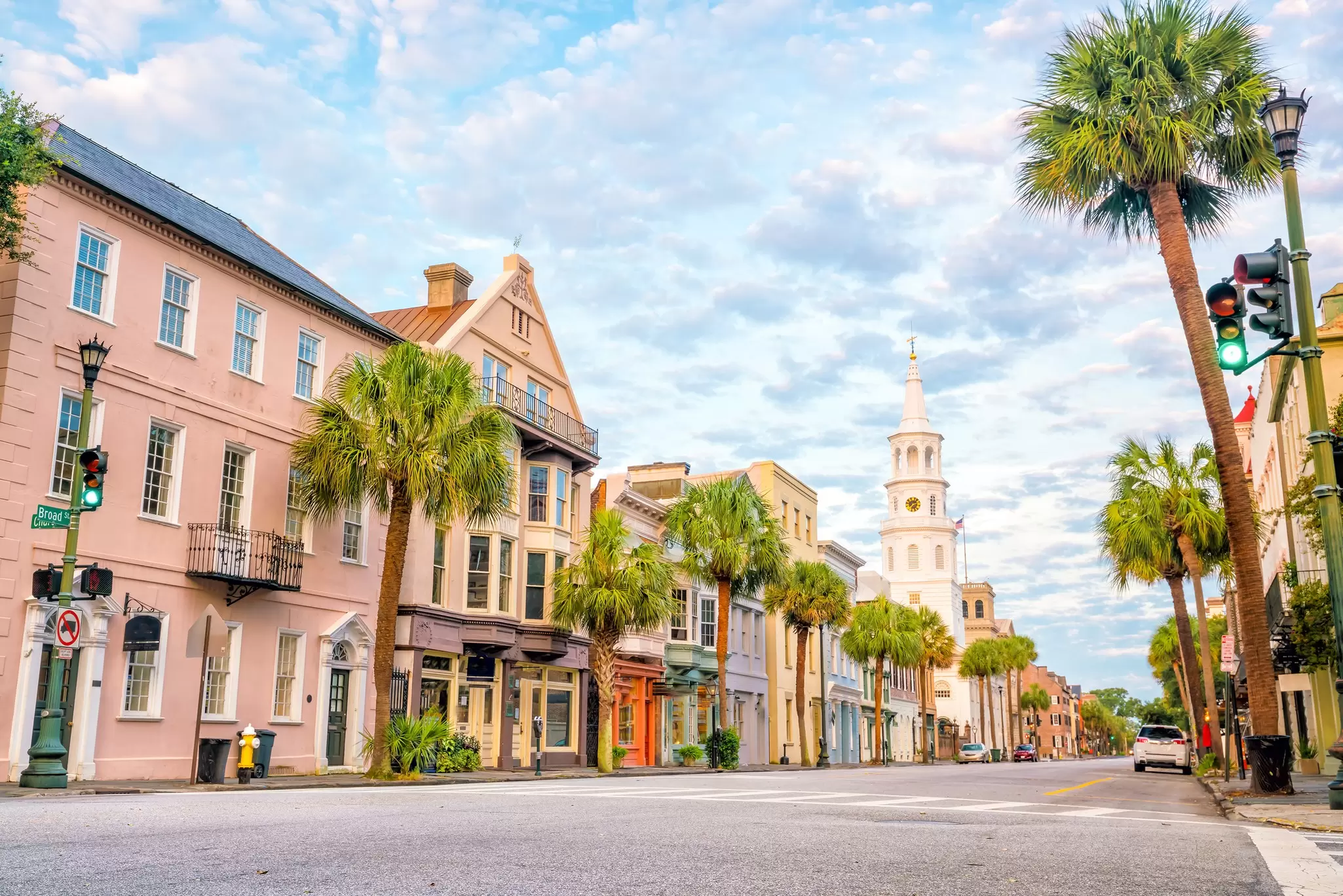 Colorful buildings lining a street in the downtown area of Charleston. f11photo/Shutterstock
