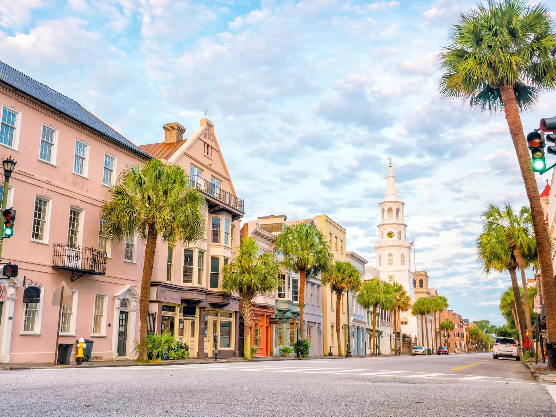 Colorful buildings lining a street in the downtown area of Charleston. f11photo/Shutterstock