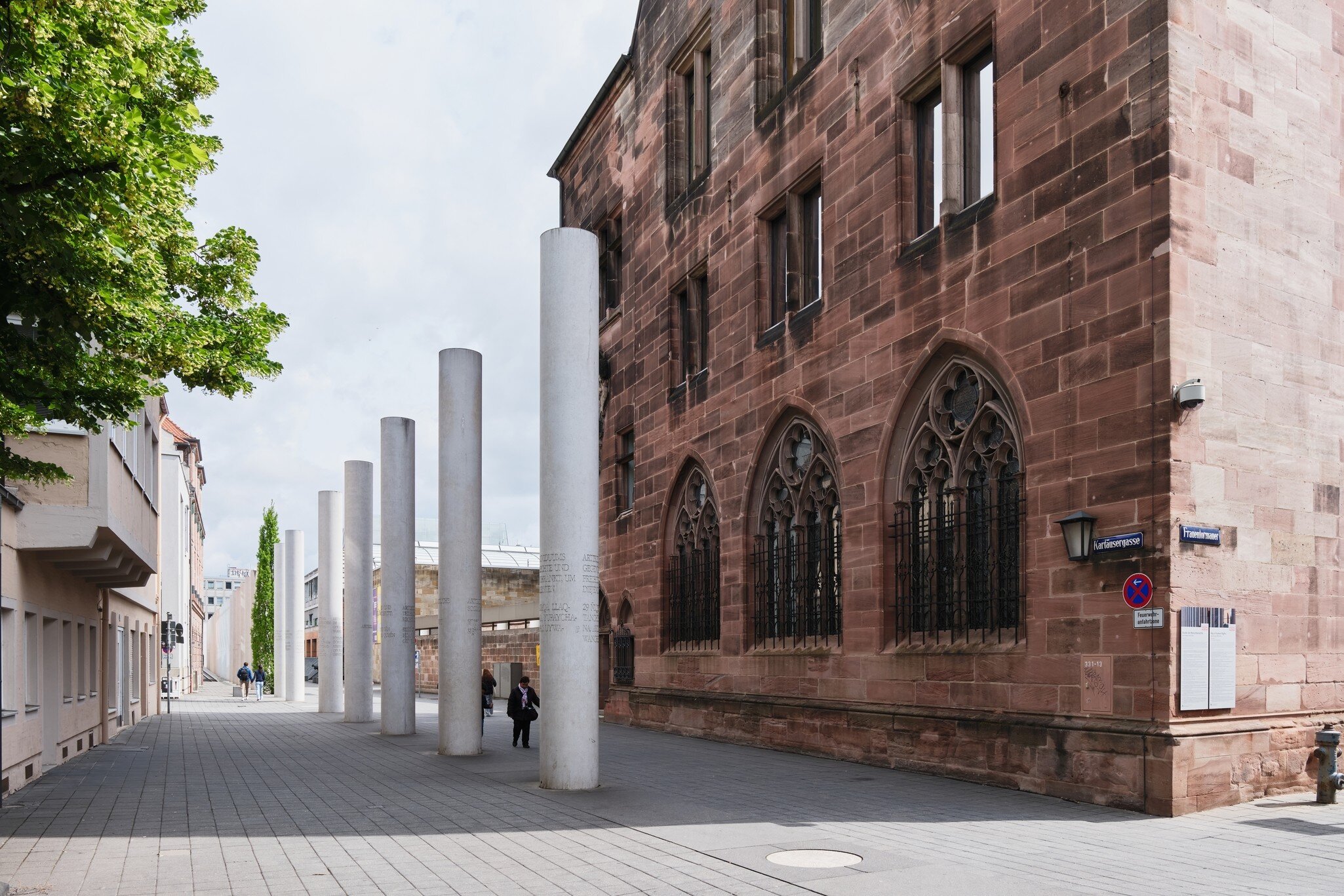 Way of Human Rights columns in Nuremberg, Germany.