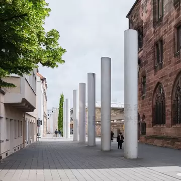 Way of Human Rights columns in Nuremberg, Germany.