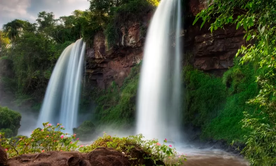 View of waterfalls at Iguazú Falls in Argentina.