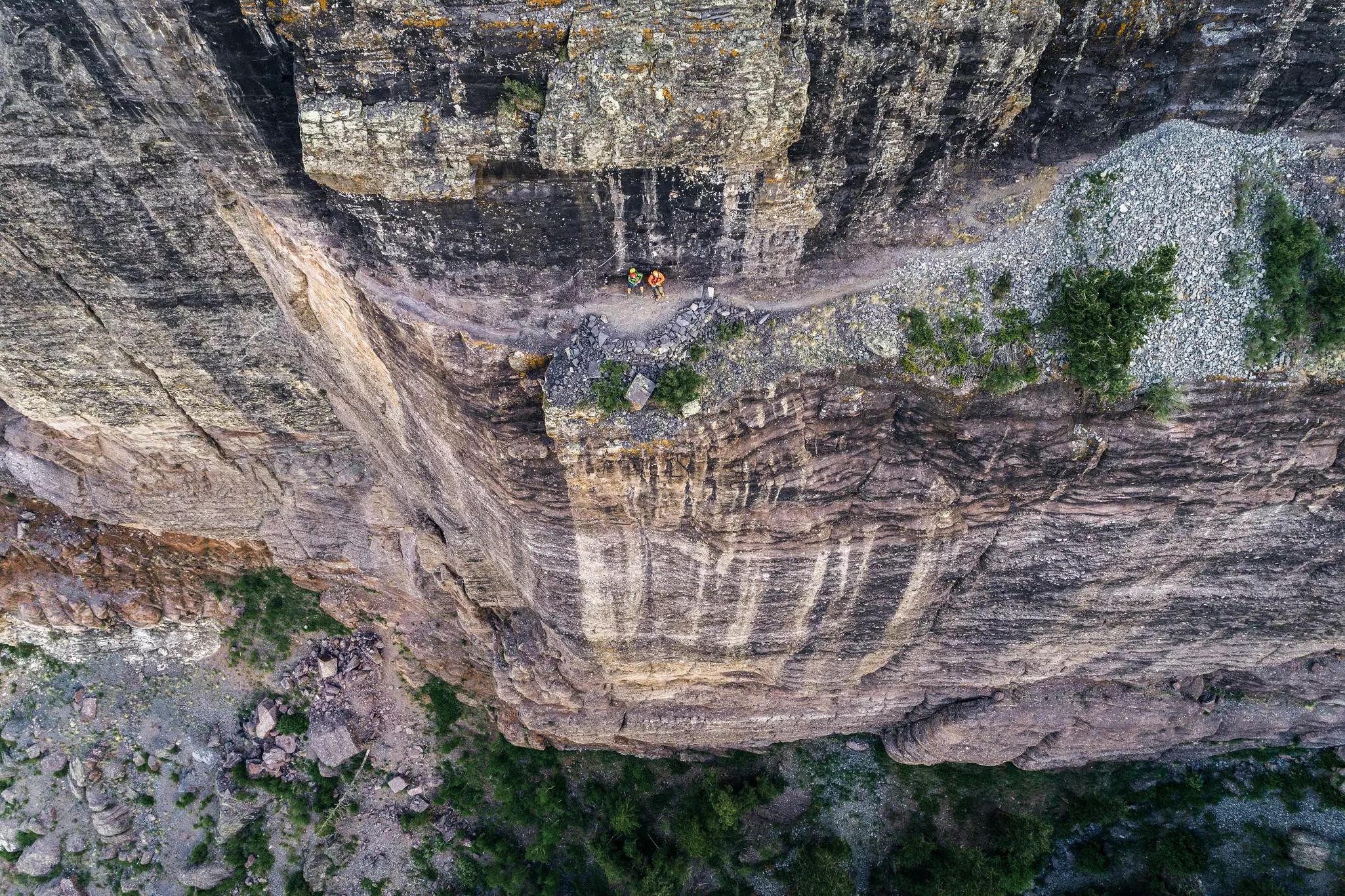 Telluride's via ferrata route crosses a sheer cliff, Colorado, USA.
