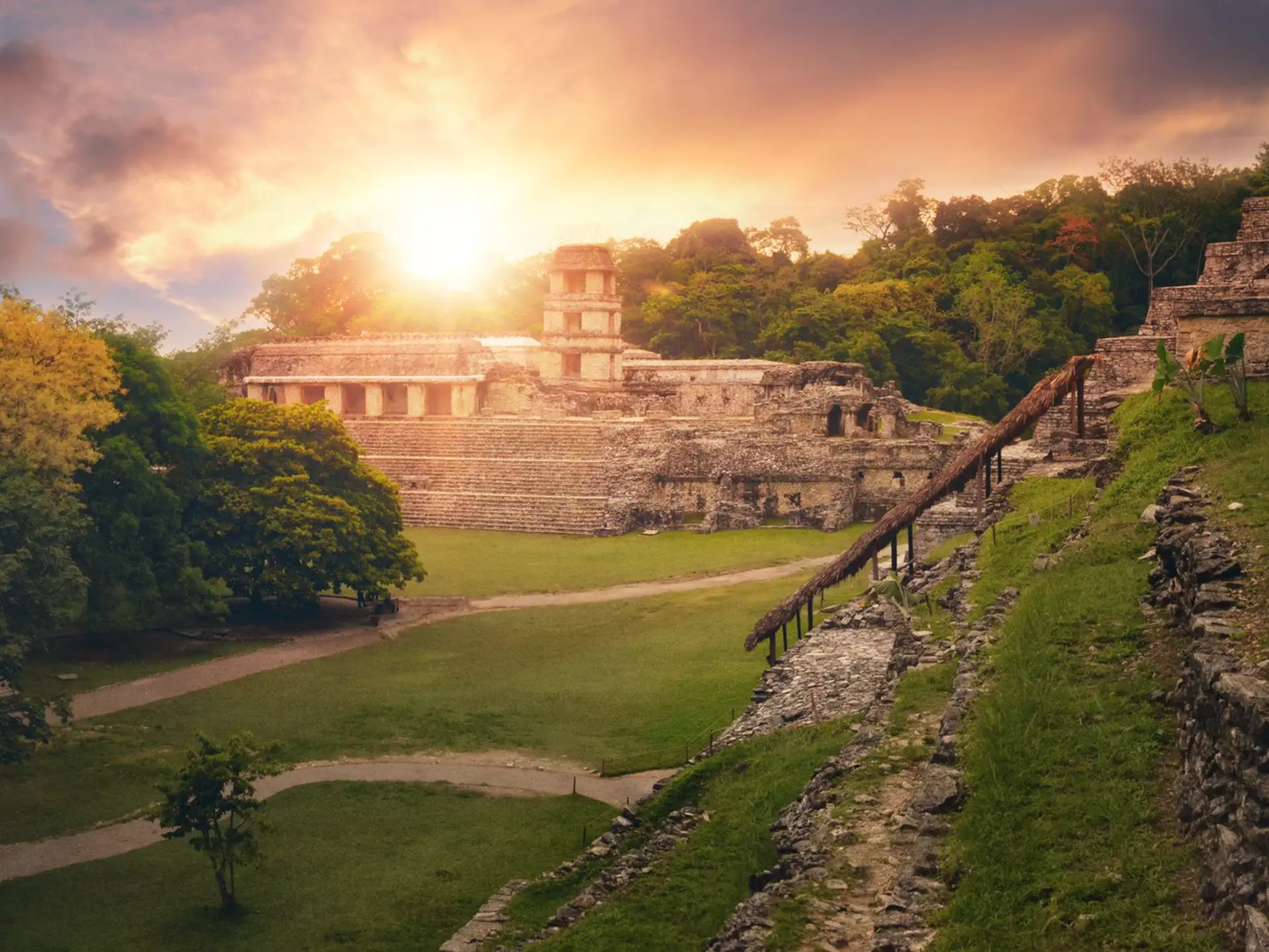 Panorama of the Temple of the Inscriptions and the Palace of the Observatory Tower in the ancient Mayan city of Palenque.
477939949
Pyramid, Mayan Mexico, Horizontal, History, Globe - Navigational Equipment, Mystery, Ancient Civilization, Old Ruin, Curiosity, Forecast, Travel, Photography, Architecture, The Americas, Spirituality, Latin America, Yucatan, Mayan Riviera, Red, Judgment Day - Apocalypse, Caribbean Culture, Mayan, Mayan Calendar, Mexican Culture, City, Palenque, Eternity, Beauty In Nature, Yellow, Religion, Construction Frame, Inca, Construction Industry, Wall - Building Feature, Mexico, Vacations, Tourism, Globe, Famous Place, International Landmark, Monument, Cultures, Forecasting, Panoramic, Stone Material, Chiapas, Old, Archaeology, Stone, Sunset, Kukulkan Pyramid, Wall