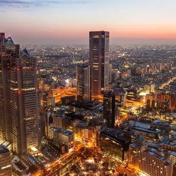 Shinjuku at night in Tokyo, Japan.