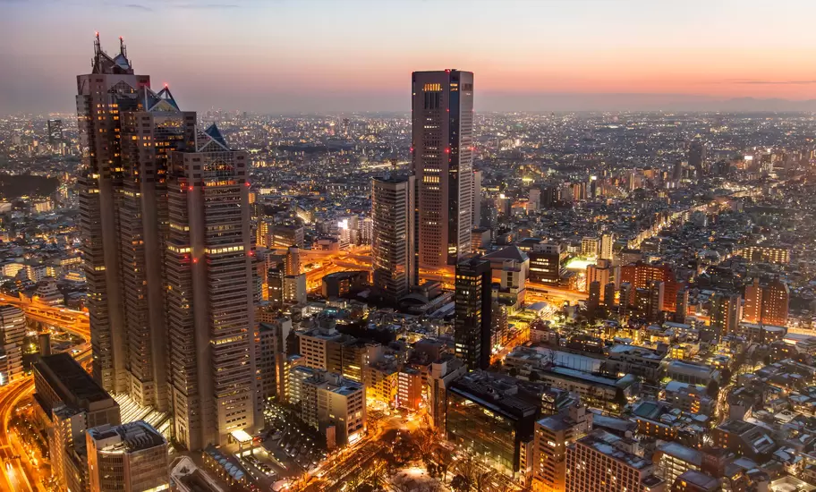 Shinjuku at night in Tokyo, Japan.