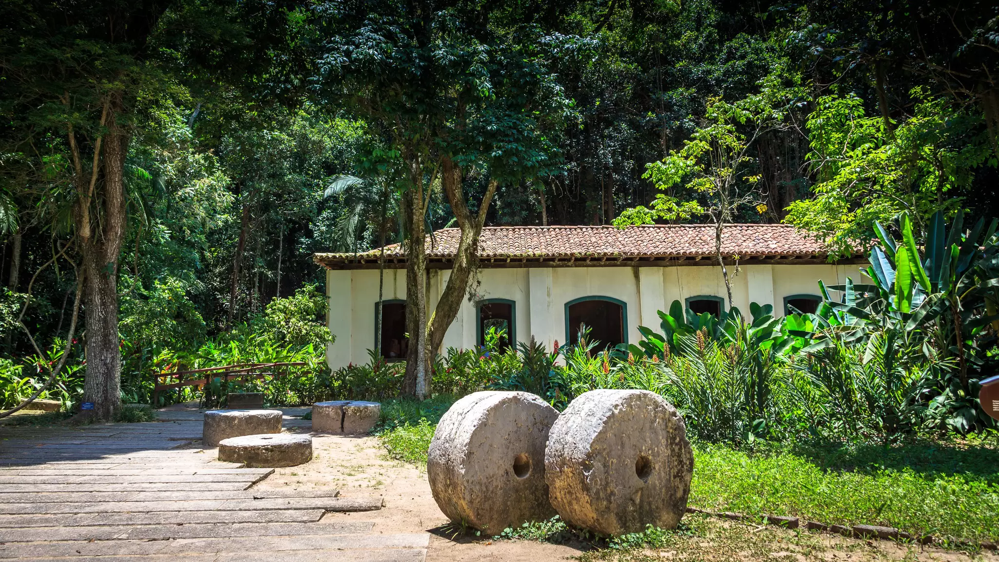Exterior view of the Casa dos Pilões housing the archaeological museum at the Jardim Botânico in Rio de Janeiro, Brazil.