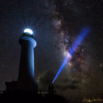 The Milky Way on a clear night with the Uganzaki Lighthouse in the foreground and a laser light shining up into the sky
KG6K0C
Celestial, Night, planet, Earth, star, Sky, Stars, starlight, starry, astrophotograph, Cosmos, Cosmic, Galaxy, Island, tropical island, Scenic View, View, Natural, Tropical, subtropical, Travel, Vacation, Tourism, tranquil, Peaceful, Serene, harmony, Relaxing, Silhouette, Romantic, Okinawa, Sakieda peninsula, Summer, clear weather