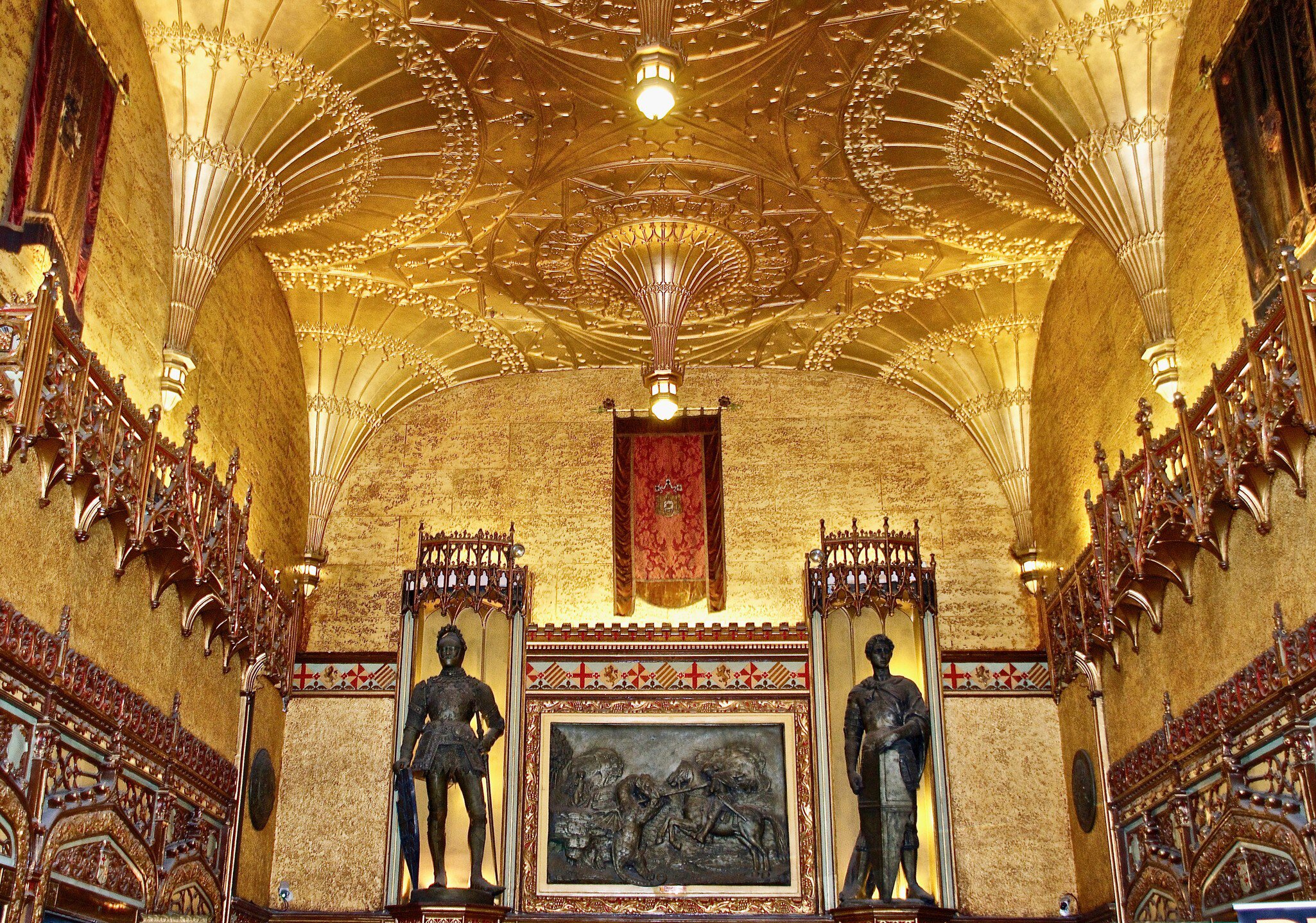 Ornate gold interior and statues inside the State Theatre in Sydney, Australia.