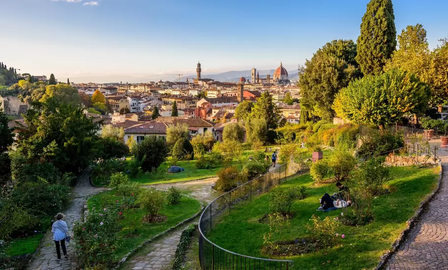 A small park overlooking the cityscape of Florence, Tuscany, Italy
