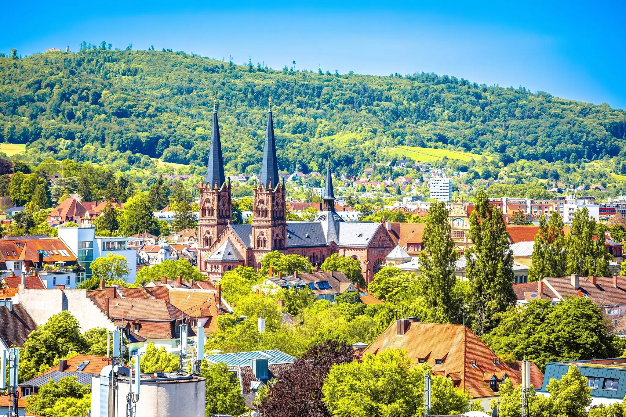 A view over the rooftops of Freiburg in the Baden-Württemberg region of Germany.