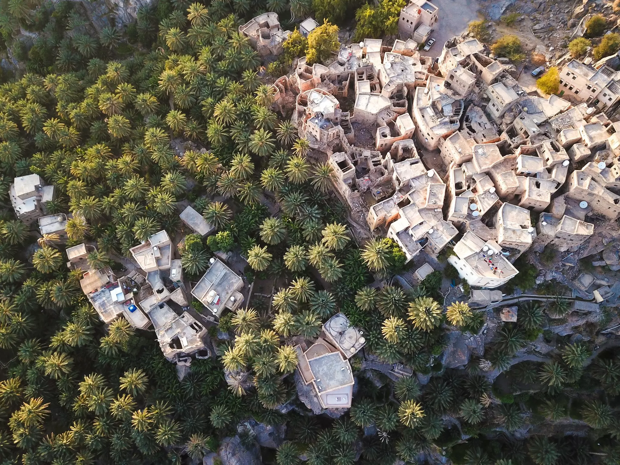 Aerial view of a traditional mud-brick village in Oman