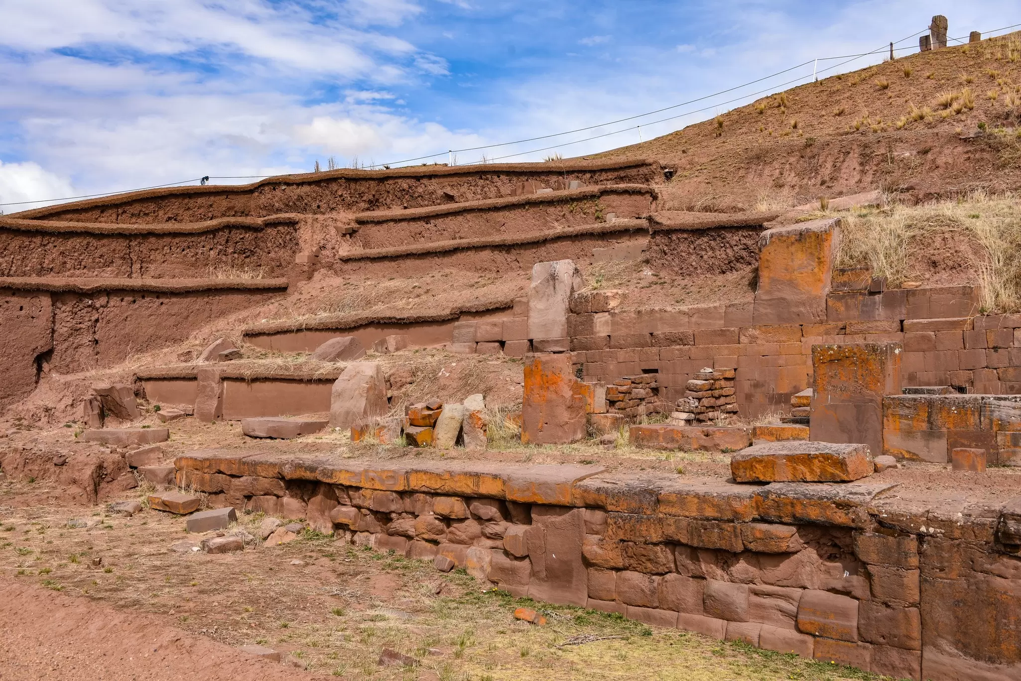 Entrance to the Akapana Pyramid at Tiwanaku, an ancient archeological site and UNESCO world heritage site near La Paz, Bolivia.