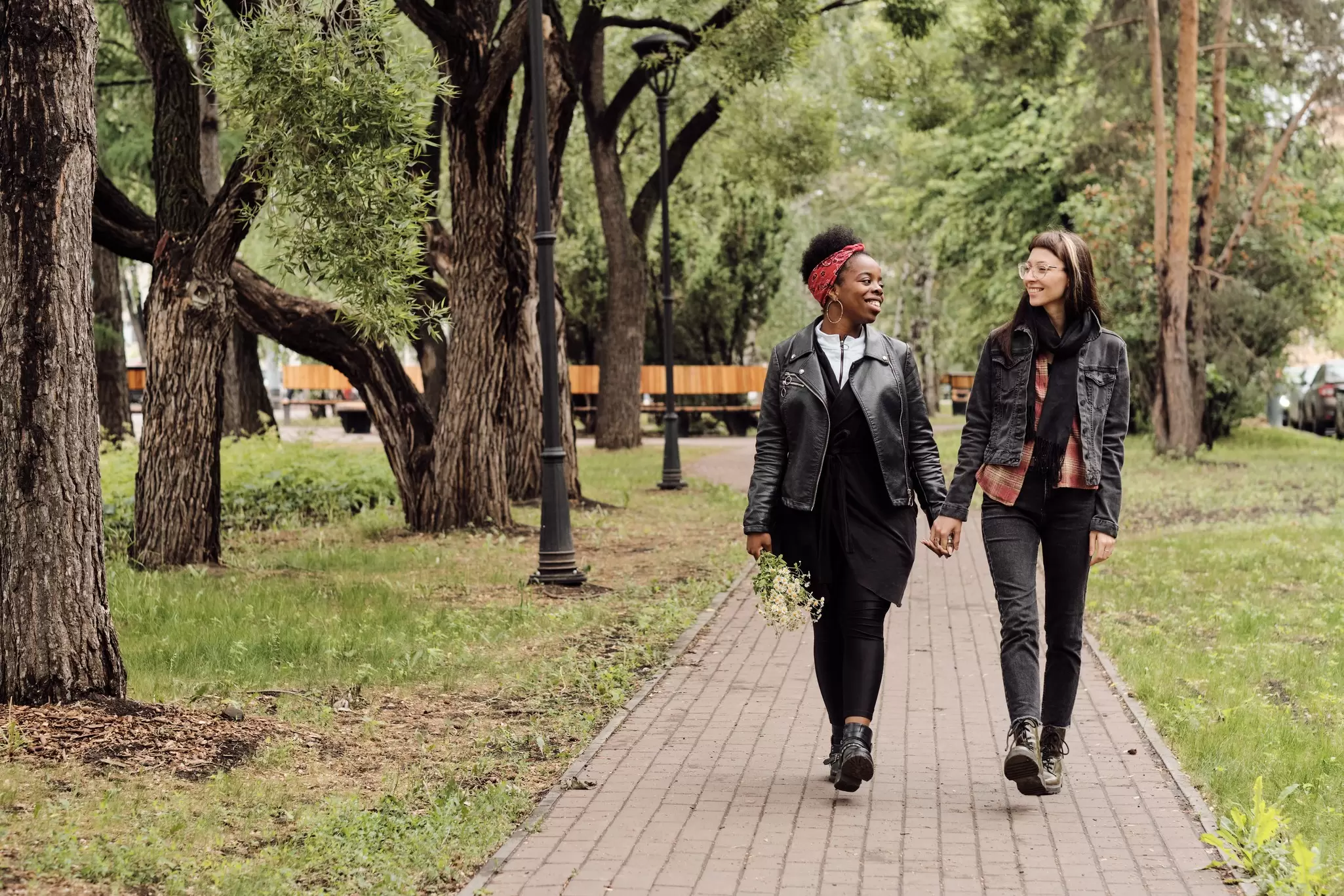 A romantic couple in a city setting