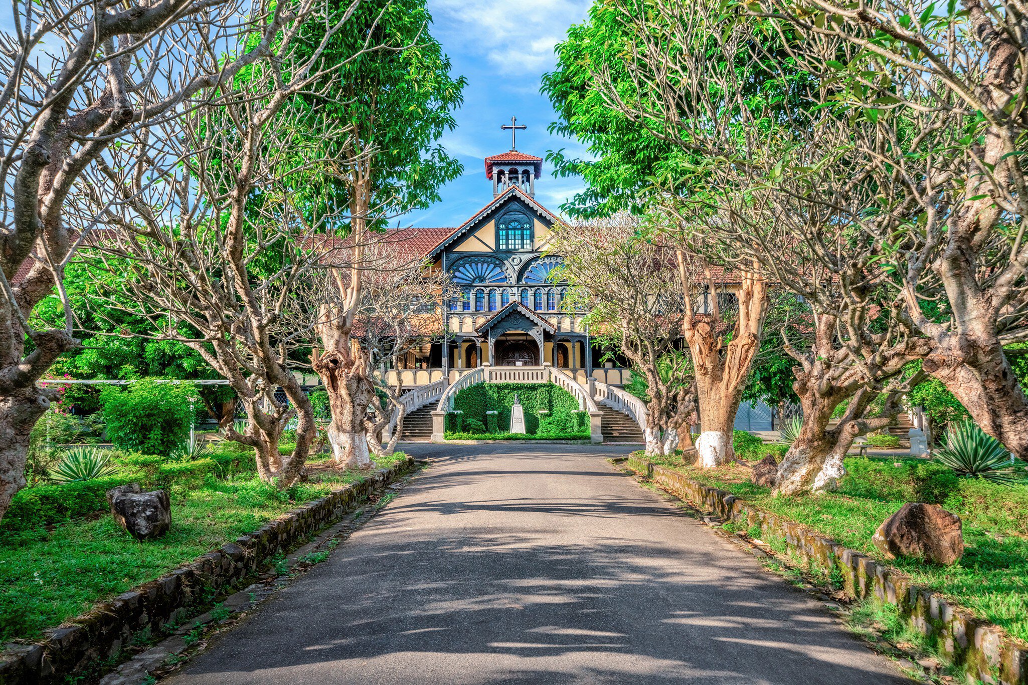 Front entrance to the Catholic Seminary in Kon Tum, Vietnam.
