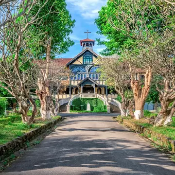 Front entrance to the Catholic Seminary in Kon Tum, Vietnam.