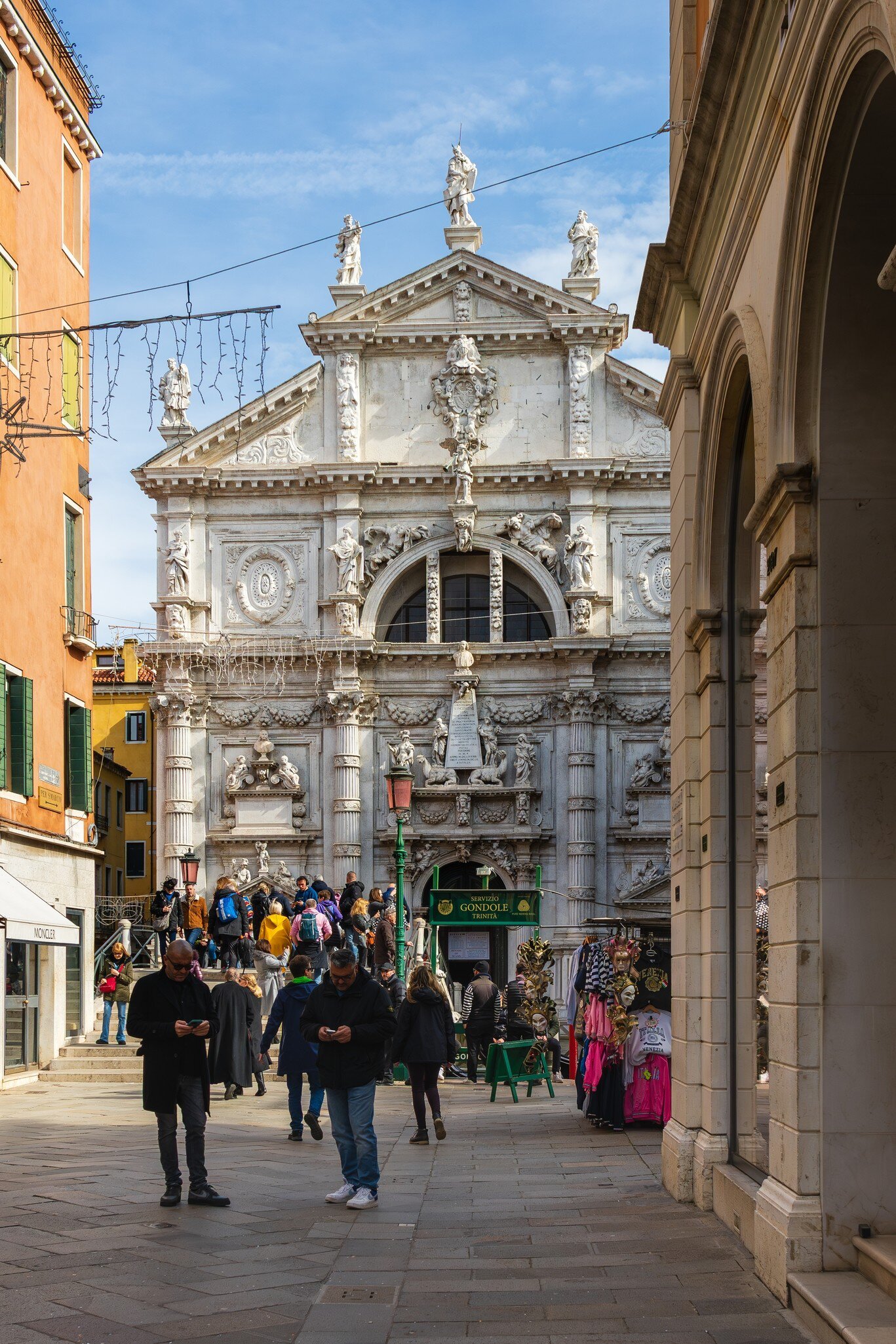 Street view of the Chiesa di San Moisè, a church in Venice, Italy.