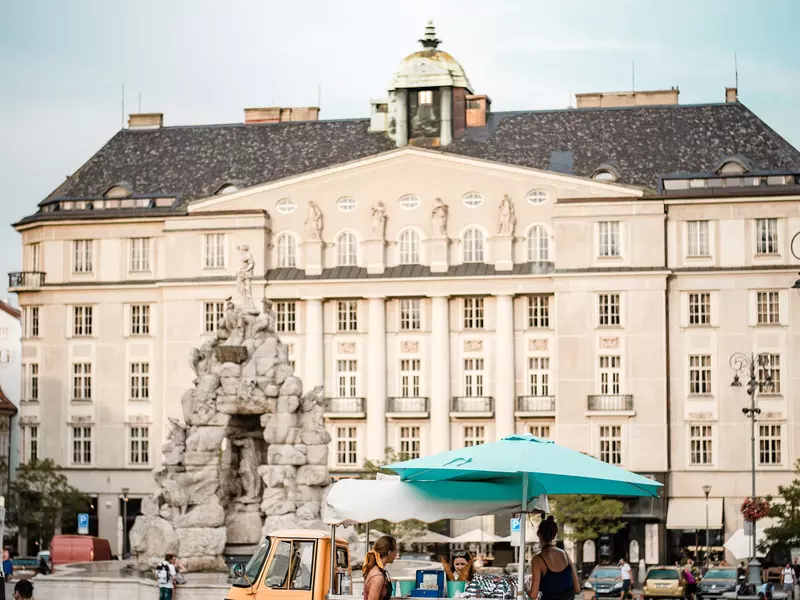 Coffee truck in public square in Brno