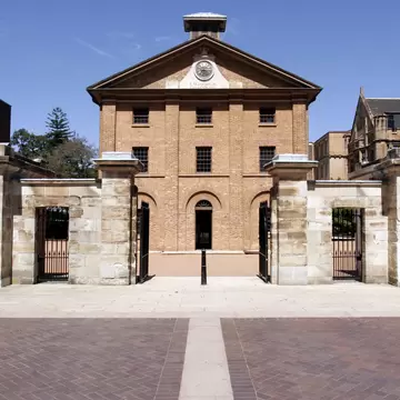 Facade of the Hyde Park Barracks, a ppular colonial landmark in the historic precinct of Sydney, Australia.