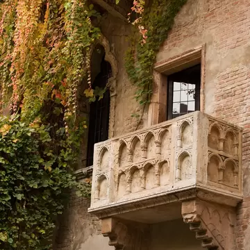 Juliet's balcony with ivy trailing down.