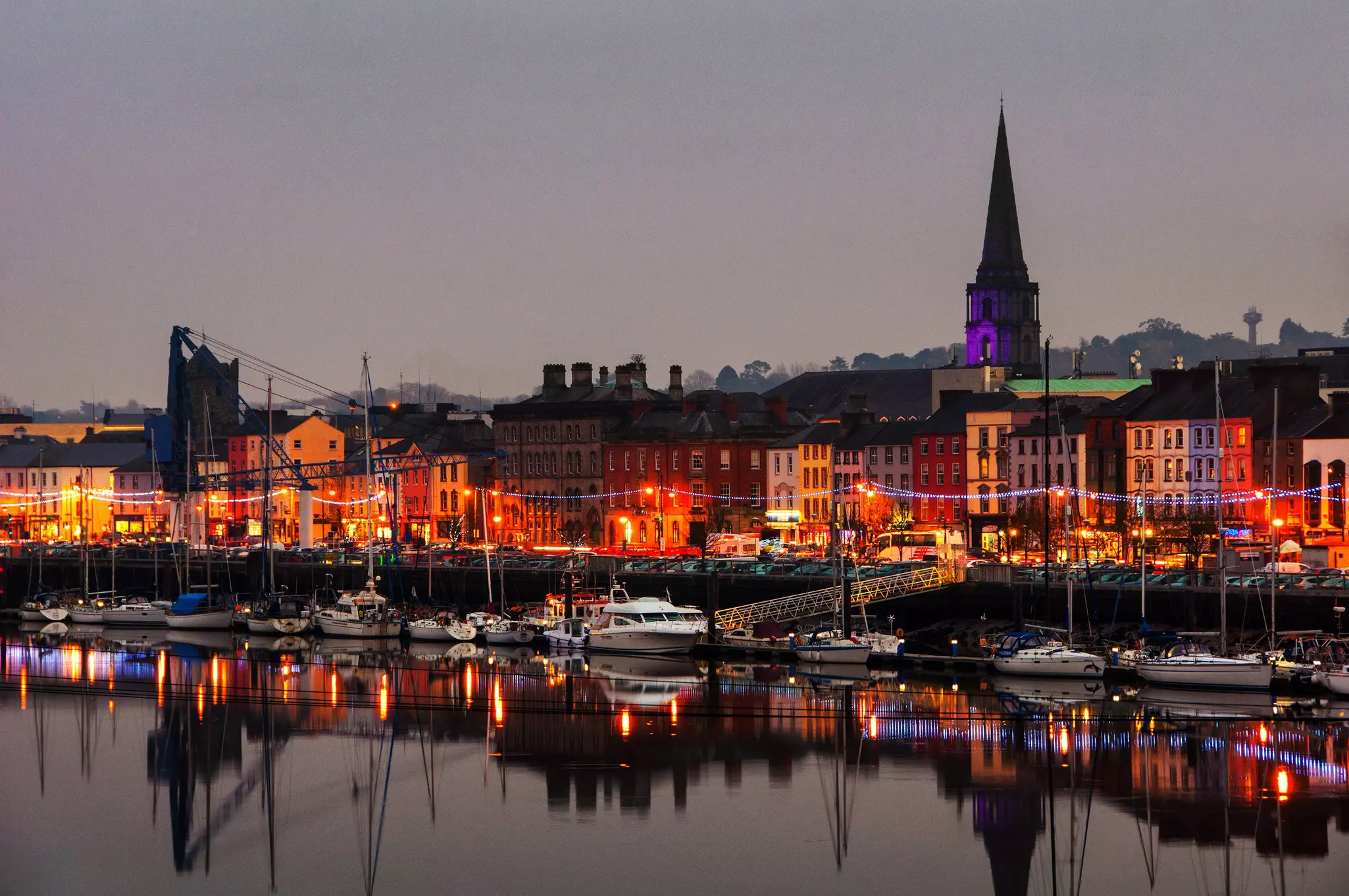 Waterford City illuminated at night. 