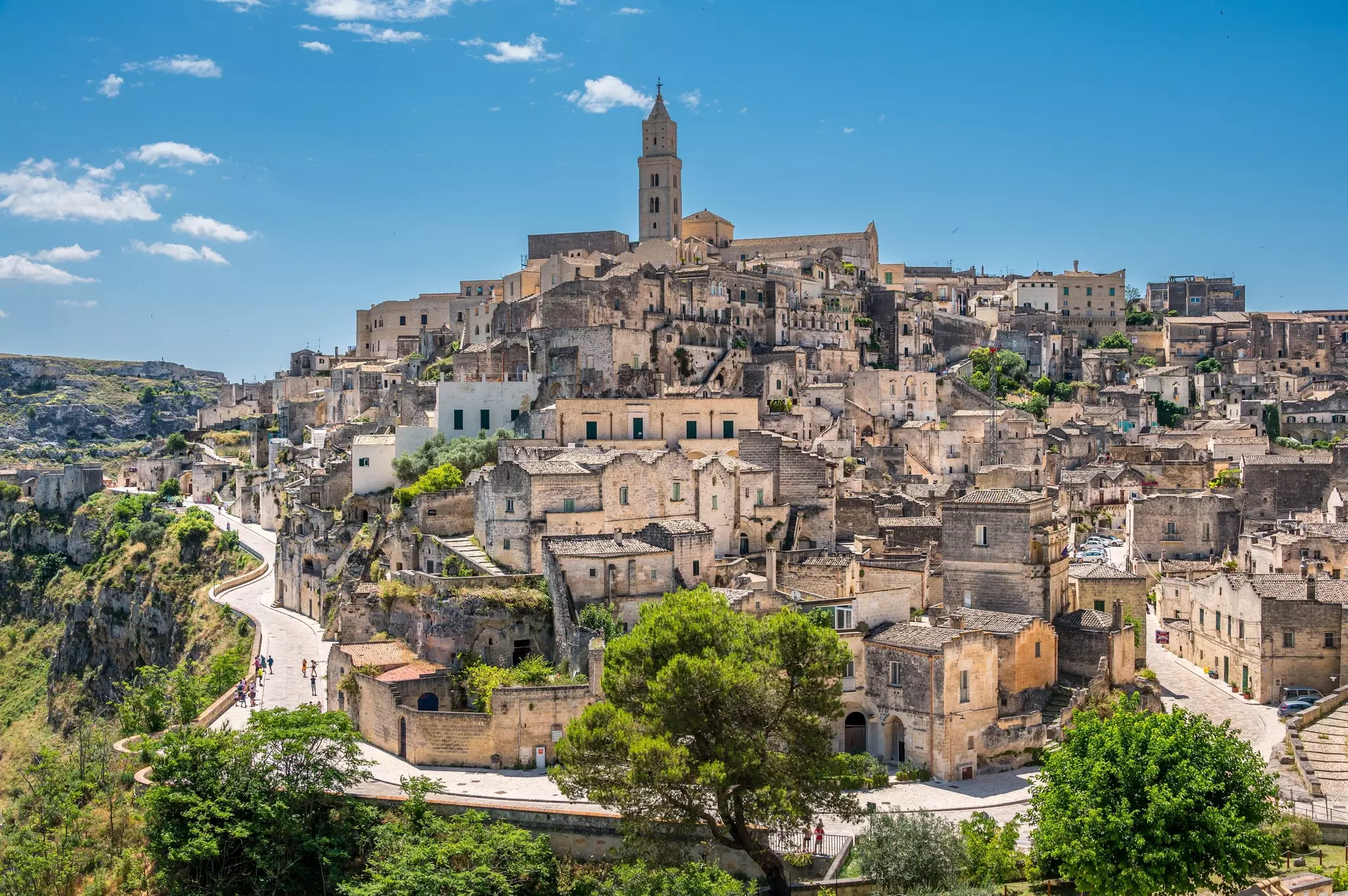 A view over the stone streets of Matera, in Puglia, Italy.