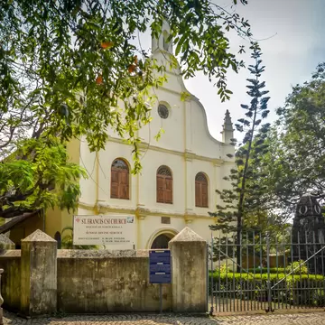 Facade of St. Francis Church of Cochin, one of the oldest churches of India. Kochi, Kerala, India.