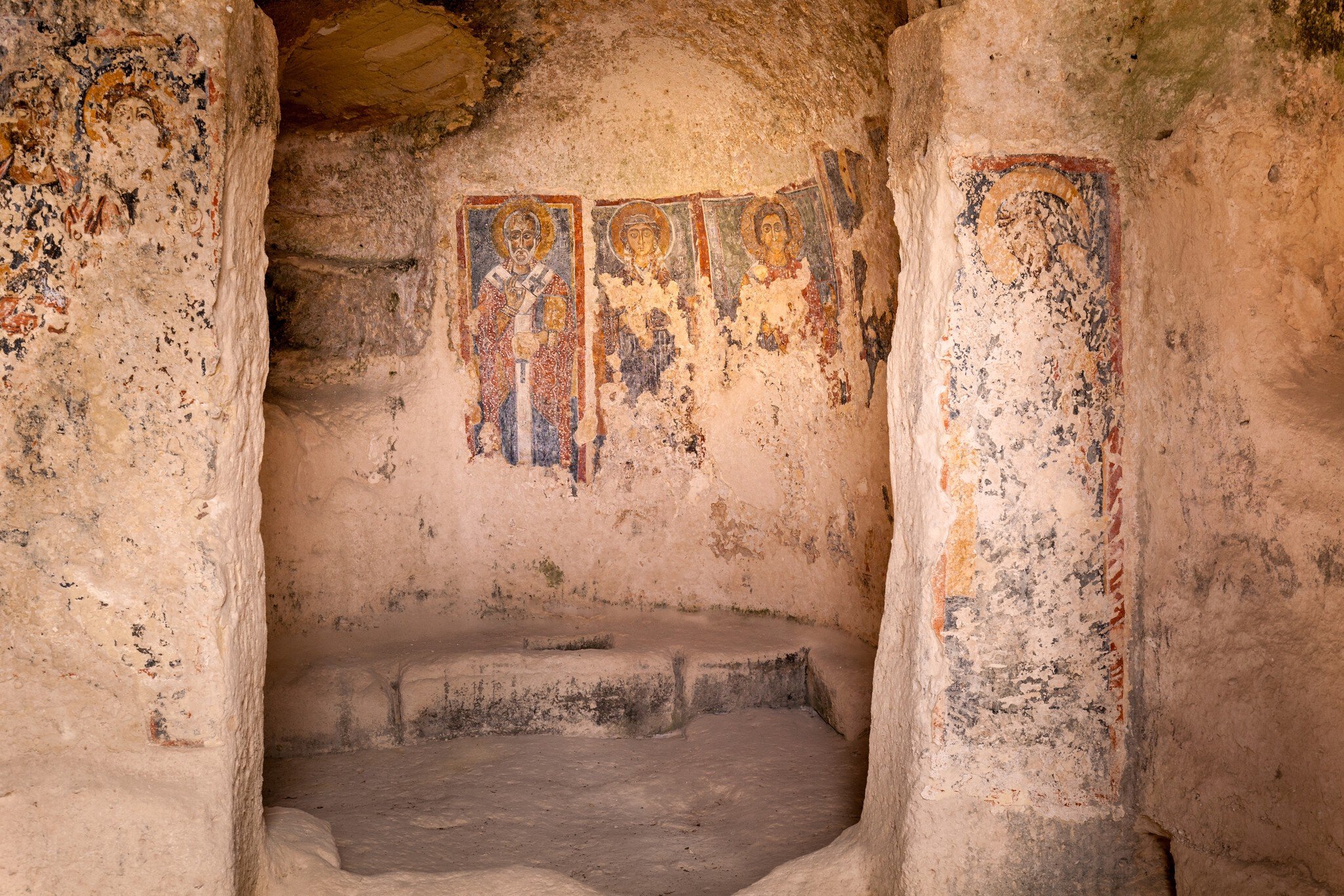 The cave church of Saint Nicholas of Greeks (San Nicola dei Greci), Matera, Italy, with beautiful, late Byzantine frescos.