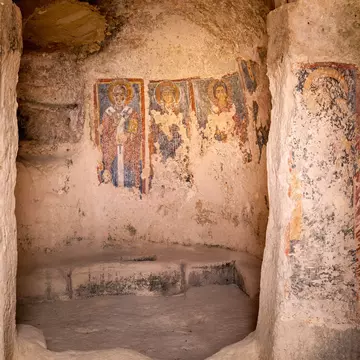 The cave church of Saint Nicholas of Greeks (San Nicola dei Greci), Matera, Italy, with beautiful, late Byzantine frescos.