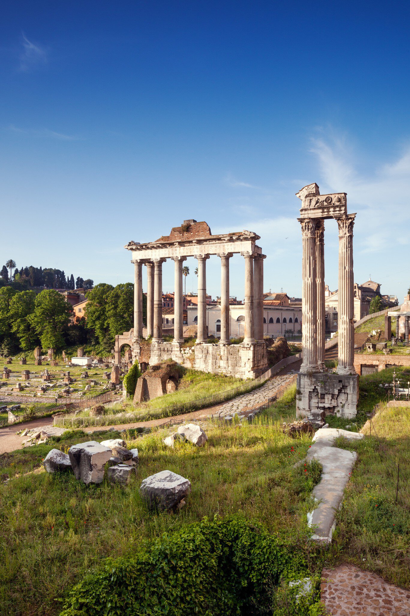 The Temple of Saturn in the Roman Forum, Rome, Italy