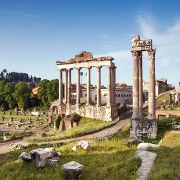 The Temple of Saturn in the Roman Forum, Rome, Italy