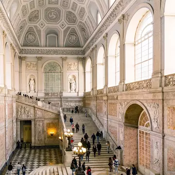 View of the baroque and neoclassic interior of the Palazzo Reale in Naples, Italy.