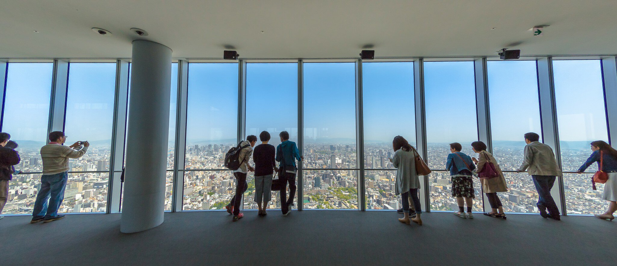 Osaka, Japan - April 30, 2017: tourists looking Osaka city at Abeno Harukas, the tallest skyscraper in Japan. The building stands on top of Kintetsu Osaka Abenobashi Station near JR Tennoji Station.