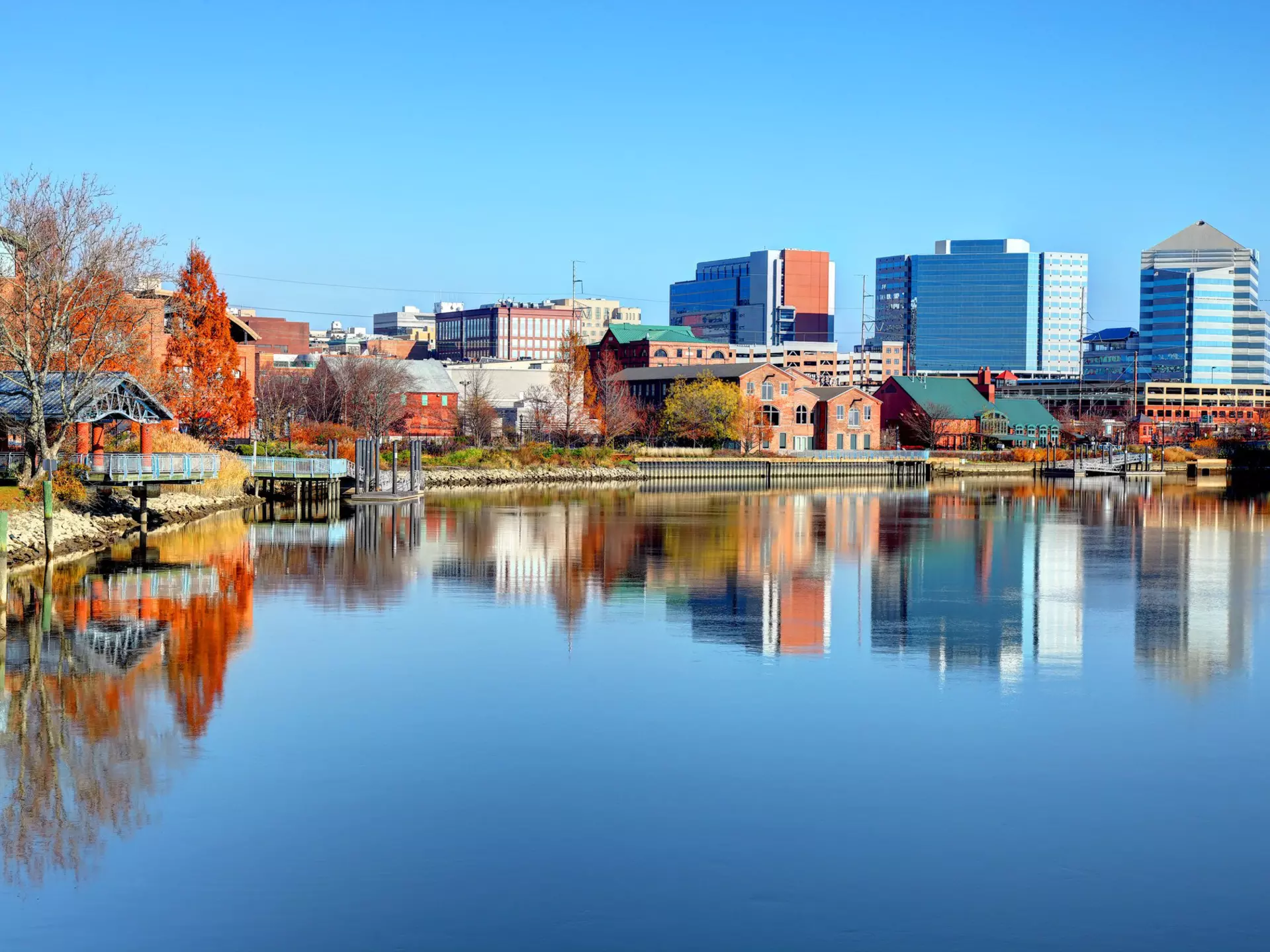 Wilmington is the largest city in the state of Delaware, and is located at the confluence of the Christina River and Brandywine Creek.
848216036
Downtown District, Mid-Atlantic - USA, Outdoors, Horizontal, Photography, No People, Urban Skyline, USA, Cityscape, Reflection, River, Waterfront, Delaware - US State, Wilmington - Delaware
