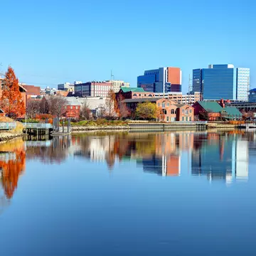 Wilmington is the largest city in the state of Delaware, and is located at the confluence of the Christina River and Brandywine Creek.
848216036
Downtown District, Mid-Atlantic - USA, Outdoors, Horizontal, Photography, No People, Urban Skyline, USA, Cityscape, Reflection, River, Waterfront, Delaware - US State, Wilmington - Delaware