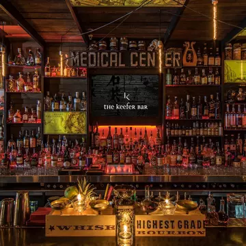 The well-stocked shelves at the Keefer Bar. The Keefer Bar
