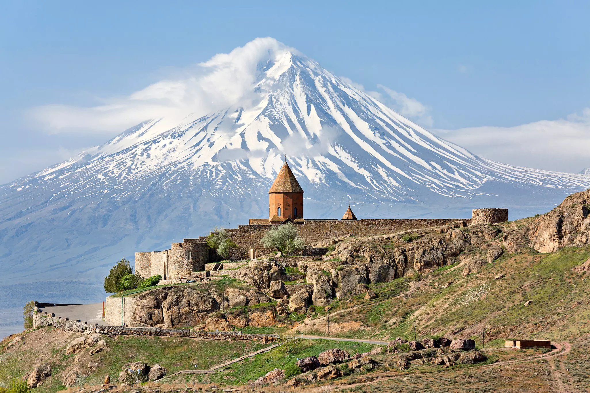 Khor Virap church with Ararat Mountain in the background, Armenia.