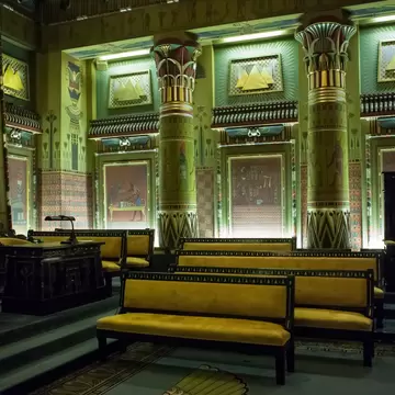 Philadelphia, Pennsylvania, USA â€“ August 3, 2016: Horizontal shot of the Egyptian Hall at the Masonic Temple interior, Broad St, Philadelphia, Pennsylvania